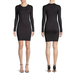 BCBGeneration Black Rib-Knit Sparkle Metallic Fitted Sweater Dress Size Small